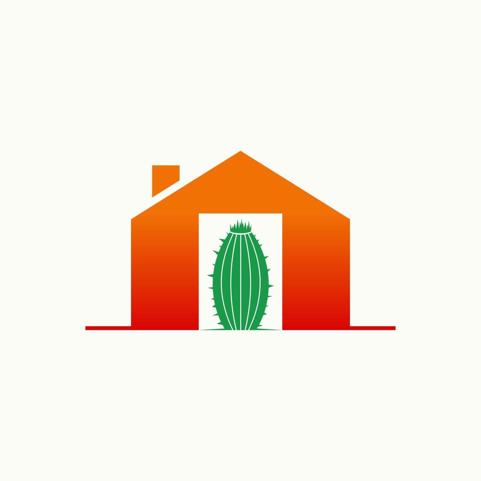 enkel och unik kaktus på främre hus Hem eller dörr bild grafisk ikon logotyp design abstrakt begrepp vektor stock. kan vara Begagnade som symbol relaterad till botanik eller fast egendom