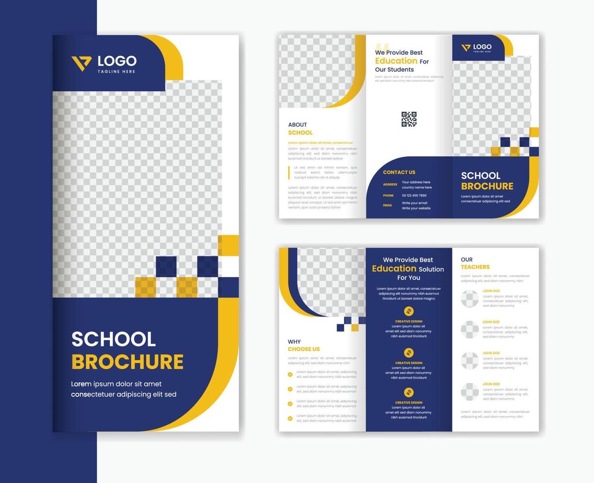 utbildning trifold broschyr design mall, skola antagning broschyr design presentation vektor