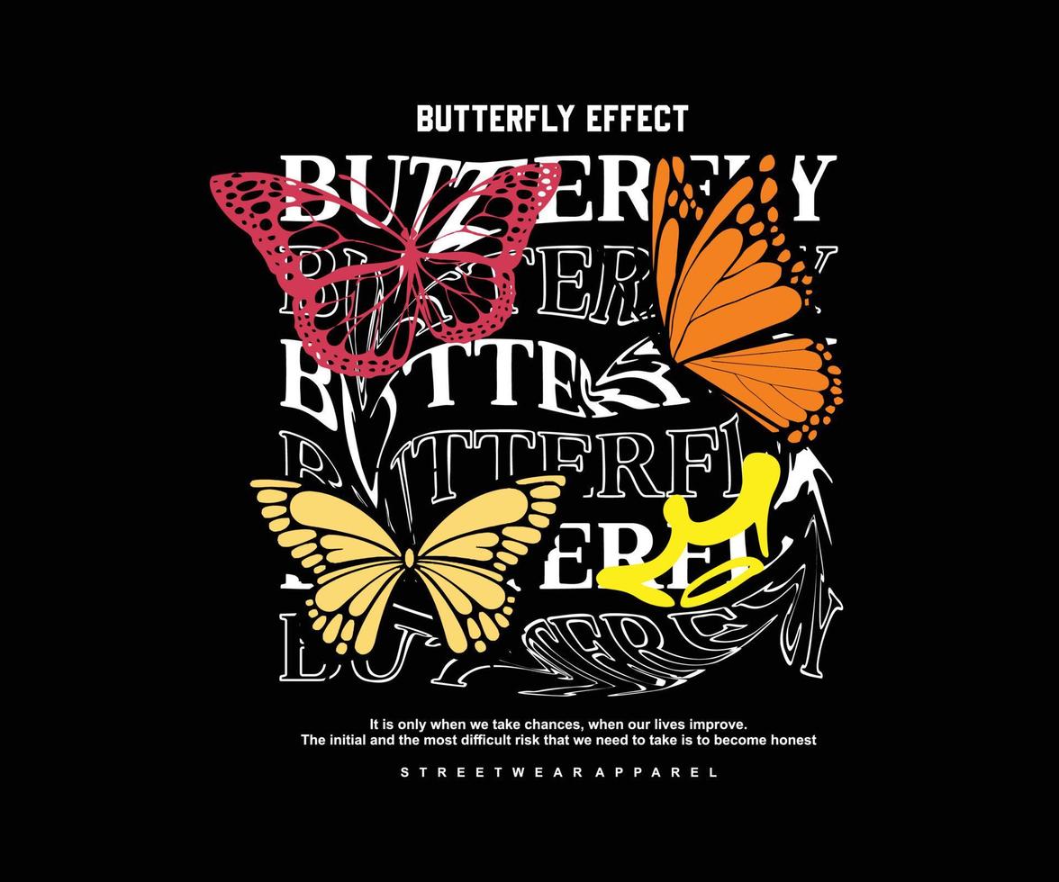 Schmetterlings-T-Shirt-Design, Vektorgrafik, für typografische Poster oder T-Shirts Streetwear und urbanen Stil vektor