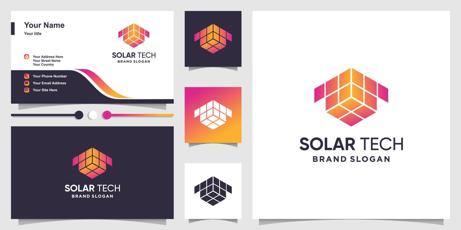 sol- tech logotyp design vektor med kreativ begrepp