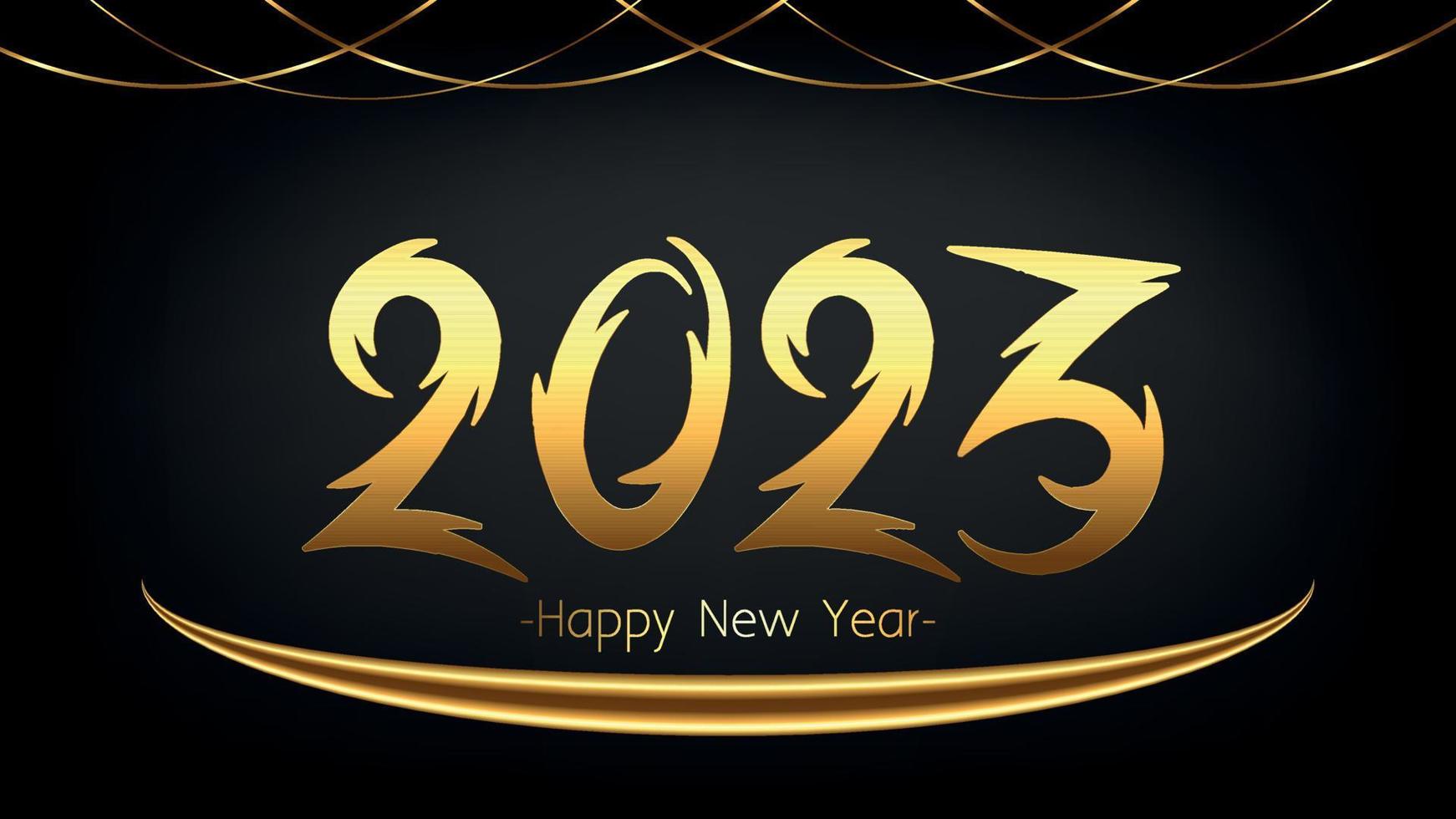 2023 Lycklig ny år hälsning kort med färgrik belysning bakgrund vektor