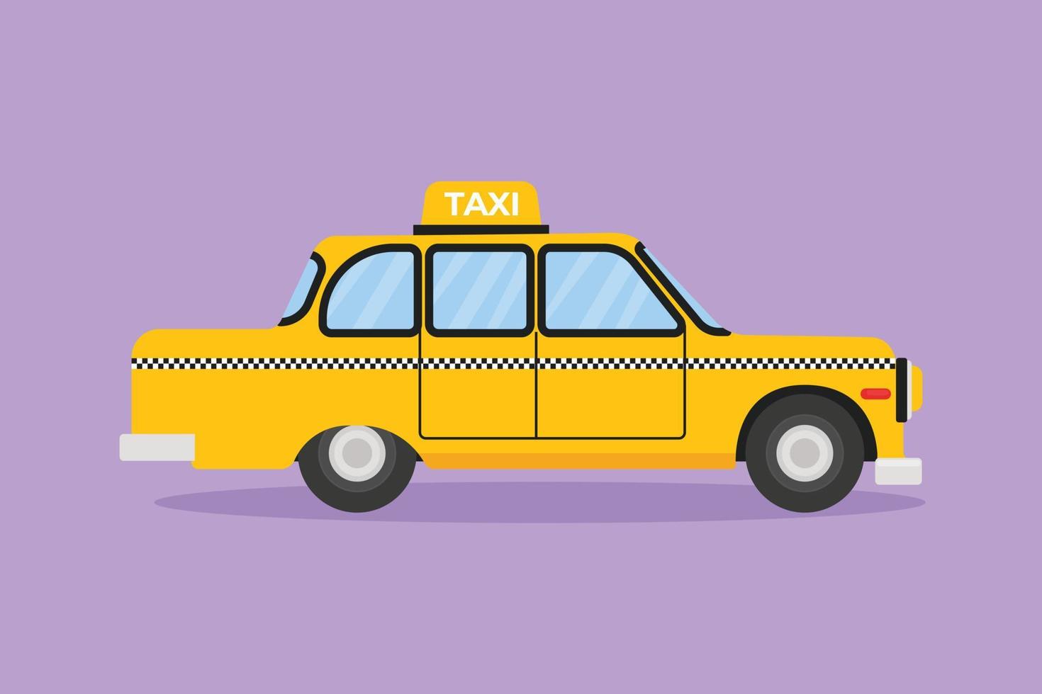 tecknad serie platt stil teckning gammal taxi bilar fortfarande rörelse tjäna passagerare till skaffa sig runt om till historisk platser. årgång Semester anläggningar. retro fordon på körbana. grafisk design vektor illustration