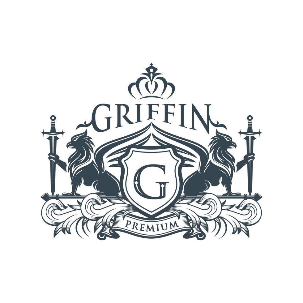 vintage griffin, griffon-logo-design vektor