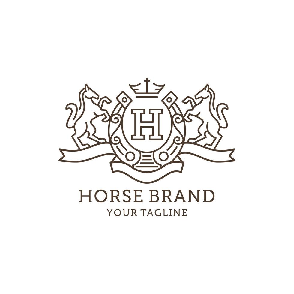 heraldik häst linje konst logotyp design vektor