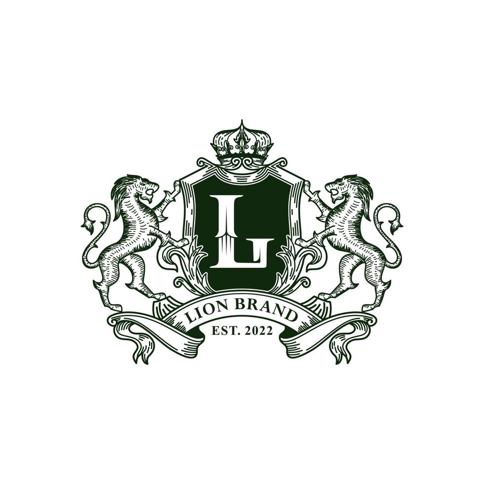 heraldik lejon, linje konst logotyp design vektor