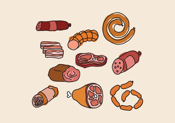 Charcuterie Meats Doodles vektor