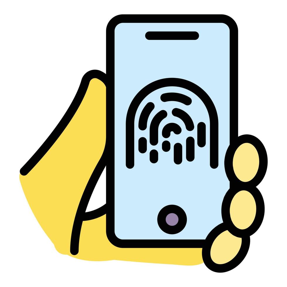 smartphone fingeravtryck ikon Färg översikt vektor