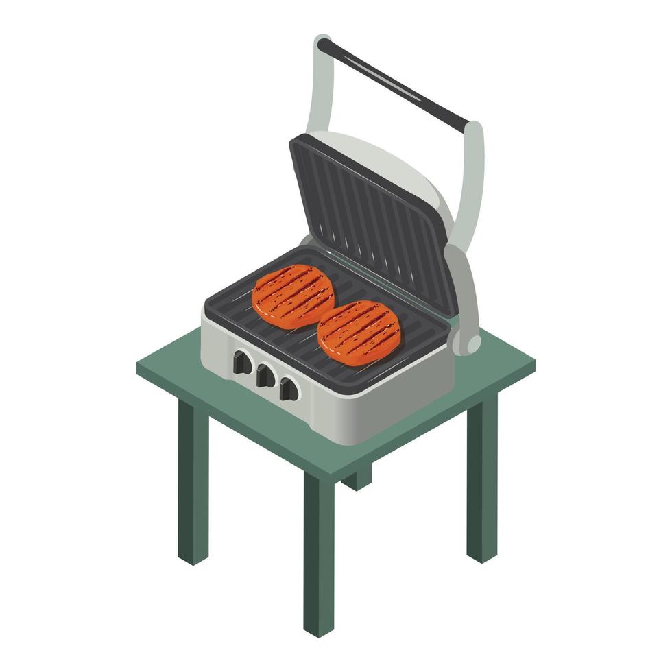 Elektrogrill-Symbol isometrischer Vektor. grillen von fleisch für hamburger im hausgrill vektor