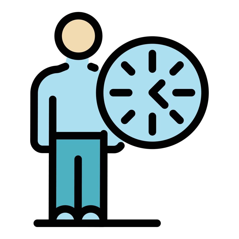 Mann und runde Uhr Symbol Farbe Umriss Vektor