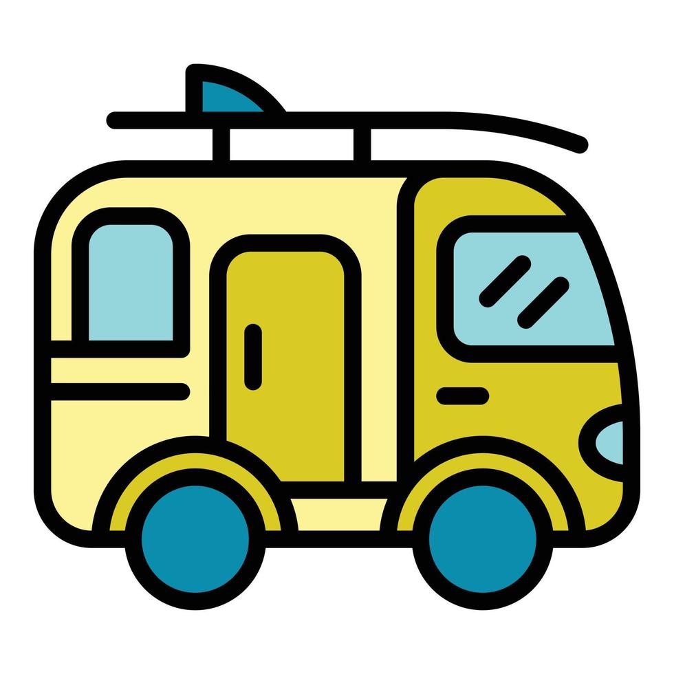 Camp Surf Bus Symbol Farbe Umriss Vektor