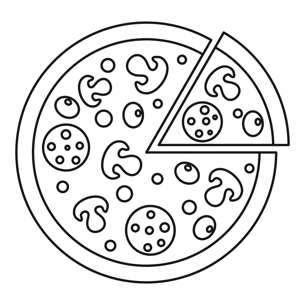 leckere pizza mit pilzen, salami-oliven-ikone vektor