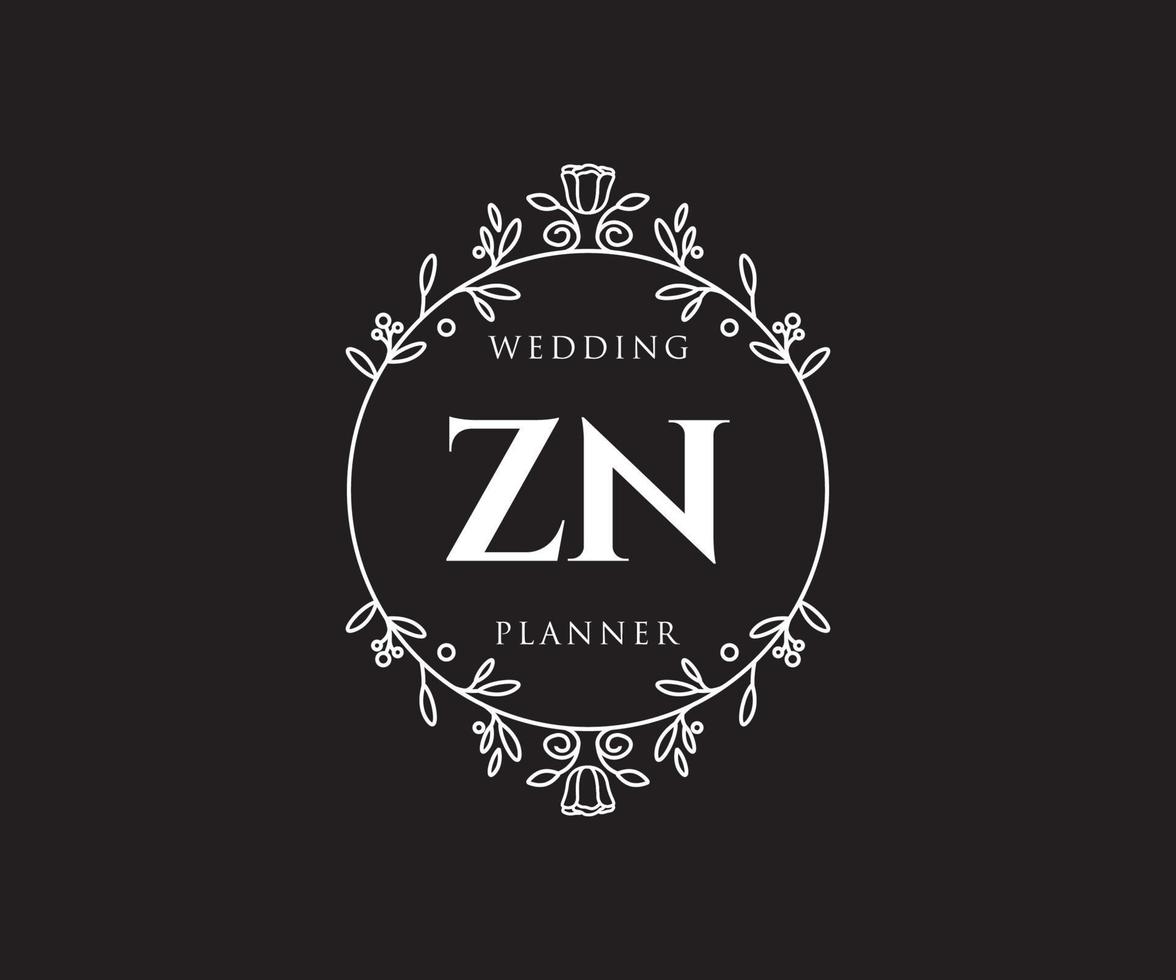 zn initialen brief hochzeitsmonogramm logos sammlung, handgezeichnete moderne minimalistische und florale vorlagen für einladungskarten, save the date, elegante identität für restaurant, boutique, café im vektor