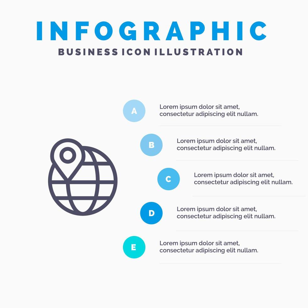 plats Karta klot internet blå infographics mall 5 steg vektor linje ikon mall