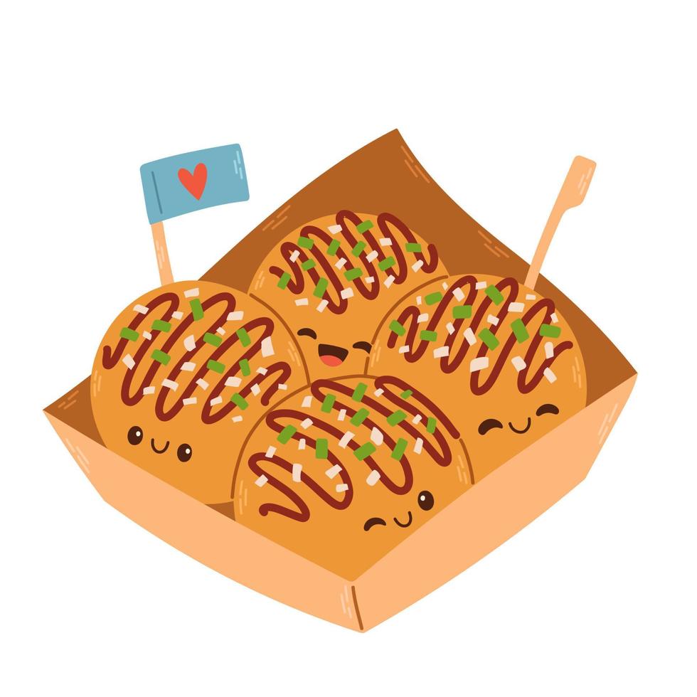 takoyaki vektor asiatisk mat. söt takoyaki på vit bakgrund. fri Plats för text. vektor illustration