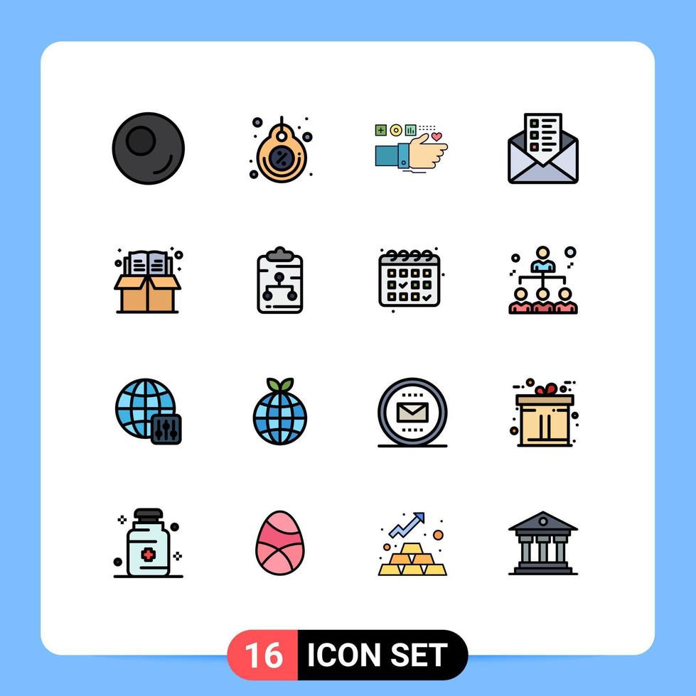 uppsättning av 16 modern ui ikoner symboler tecken för utbildning bok teknologi chatt företag redigerbar kreativ vektor design element