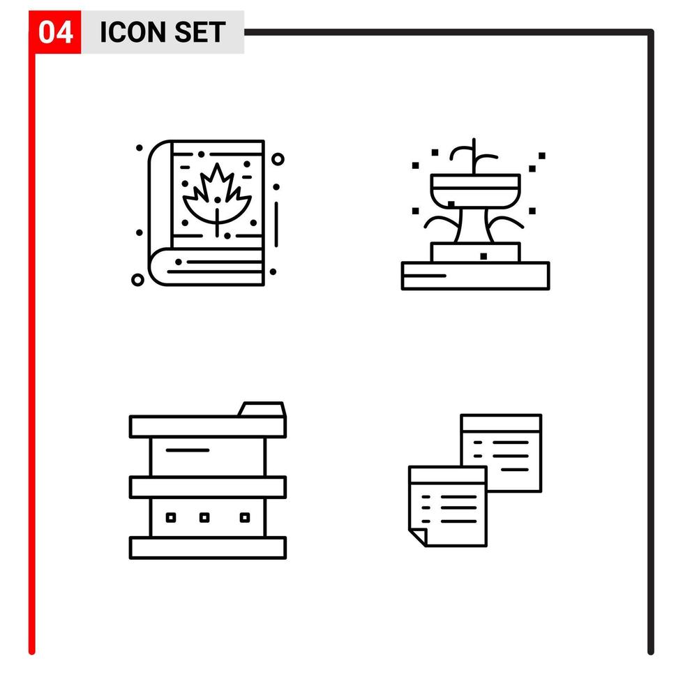 4 allgemeine Symbole für Website-Design, Druck und mobile Apps. 4 Zeichen der Umrisssymbole lokalisiert auf weißem Hintergrund. 4 Icon-Paket. vektor