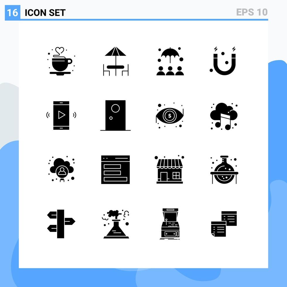 modern uppsättning av 16 fast glyfer och symboler sådan som högtalare högtalare försäkring förstärkare magnet redigerbar vektor design element