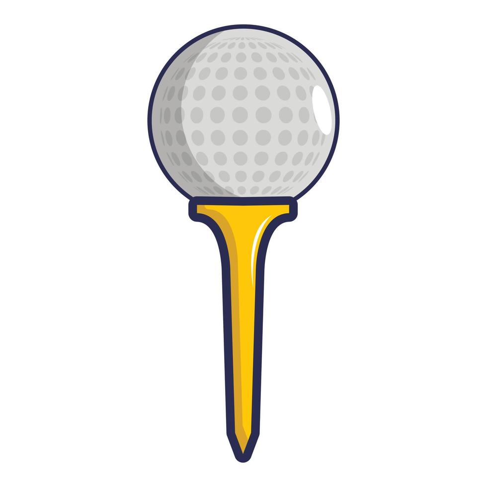 Golfball auf einem gelben Tee-Symbol, Cartoon-Stil vektor