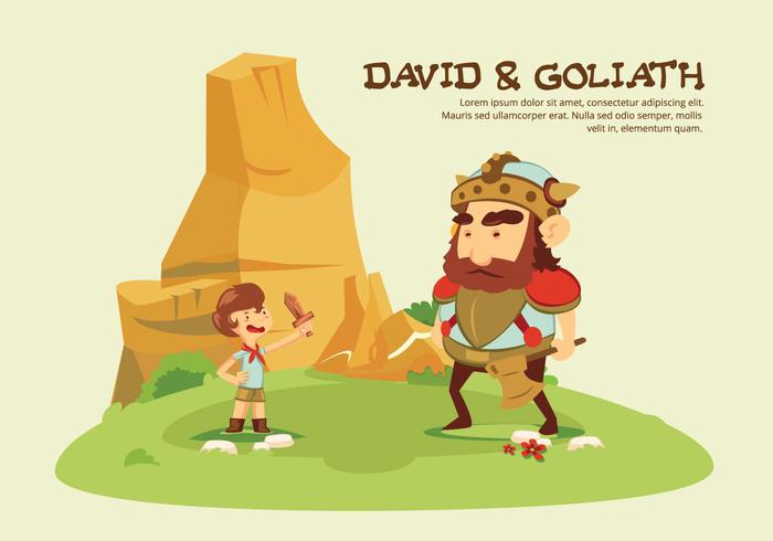 David och Goliath Story tecknad vektor illustration