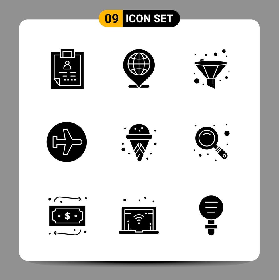 9 schwarze Icon-Pack-Glyphen-Symbole für ansprechende Designs auf weißem Hintergrund. 9 Symbole gesetzt. vektor