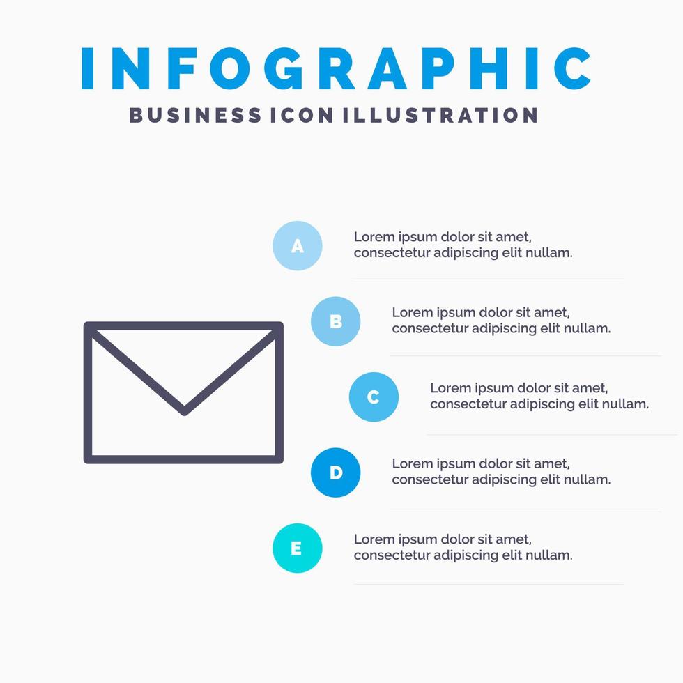 SMS massage post sand linje ikon med 5 steg presentation infographics bakgrund vektor