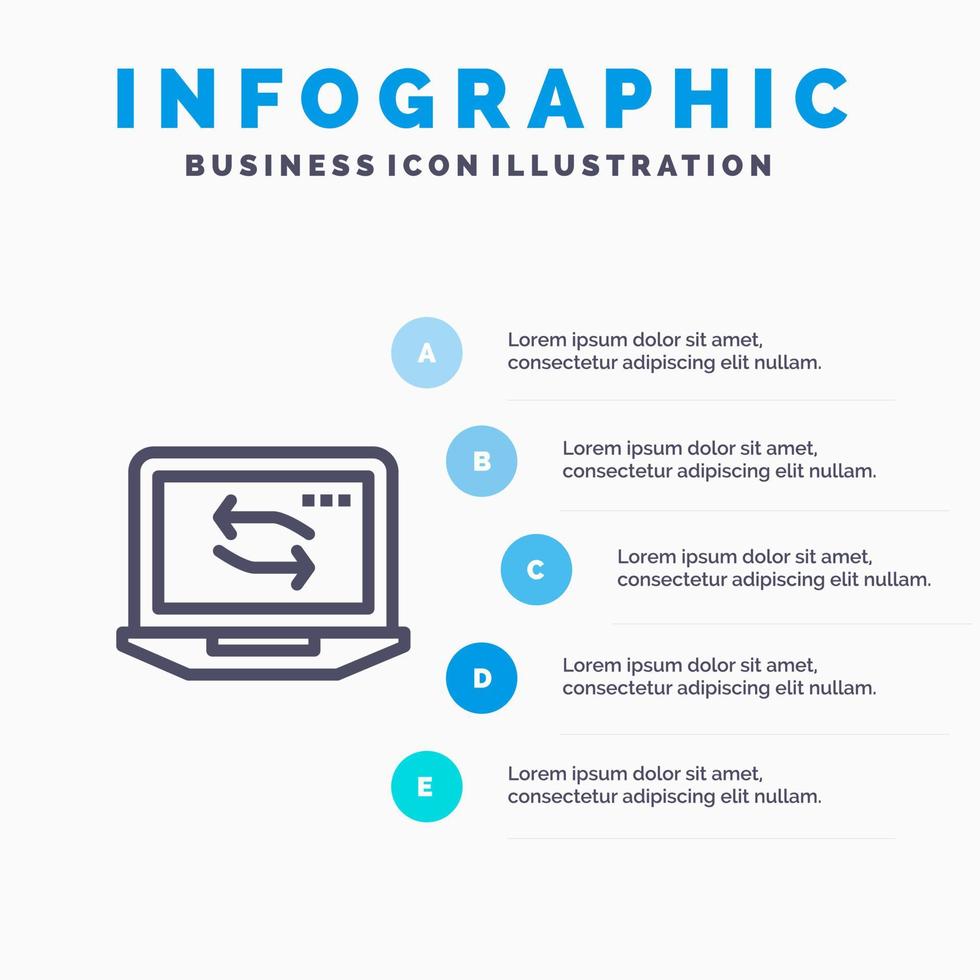 Computernetzwerk Laptop Hardware blau Infografiken Vorlage 5 Schritte Vektorlinie Symbol Vorlage vektor