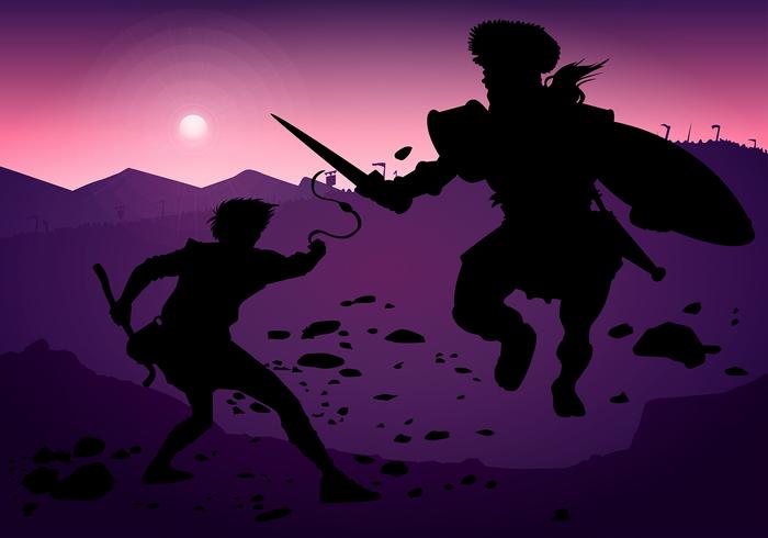 David och Goliath Silhouette Fight Free Vector