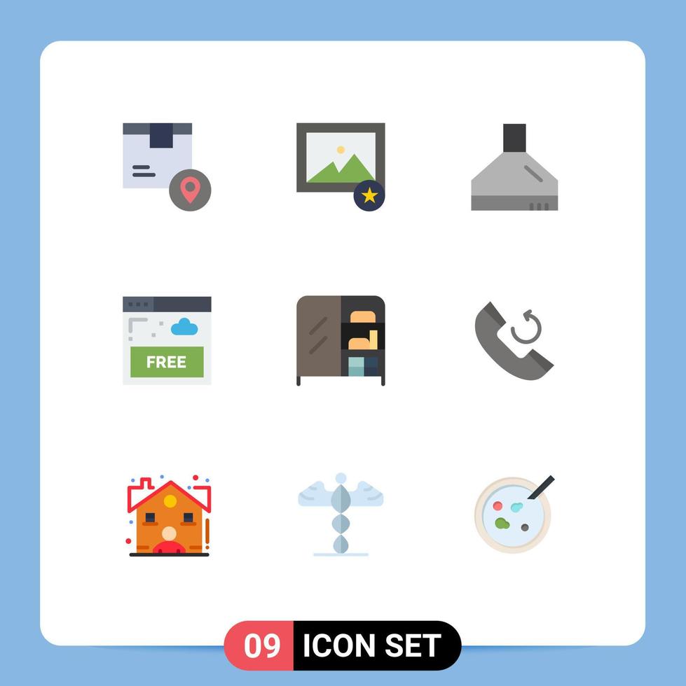 9 universelle flache Farbzeichen Symbole der Garderobenmöbel-Extraktionstechnologie frei editierbare Vektordesign-Elemente vektor