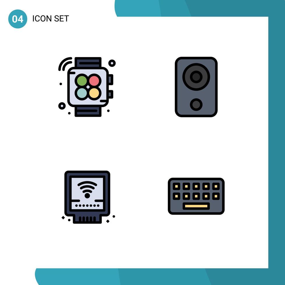 4 universelle Fillline-Flachfarben für Web- und mobile Anwendungen Handuhr mechanische Computer Hardware Sanitär editierbare Vektordesign-Elemente vektor