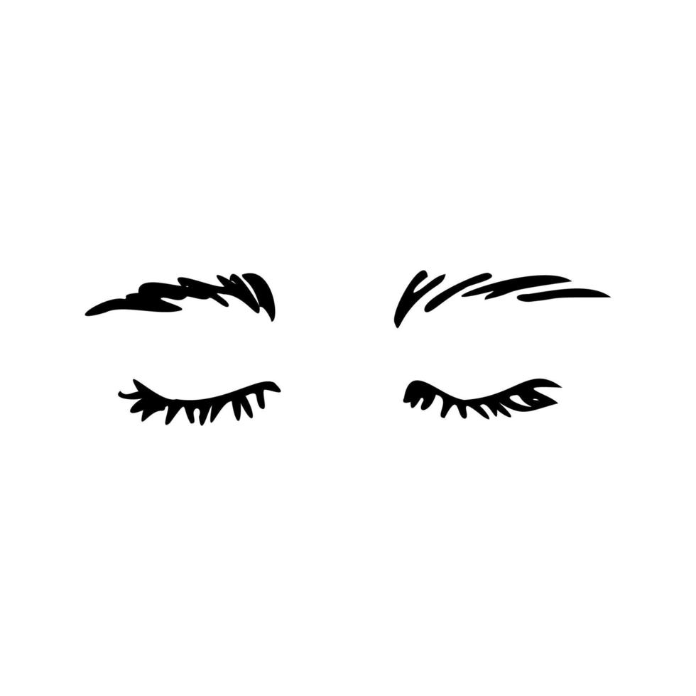 geschlossene Augen mit langen Wimpern und dicken Augenbrauen im Doodle-Stil - handgezeichnete Vektorzeichnung vektor