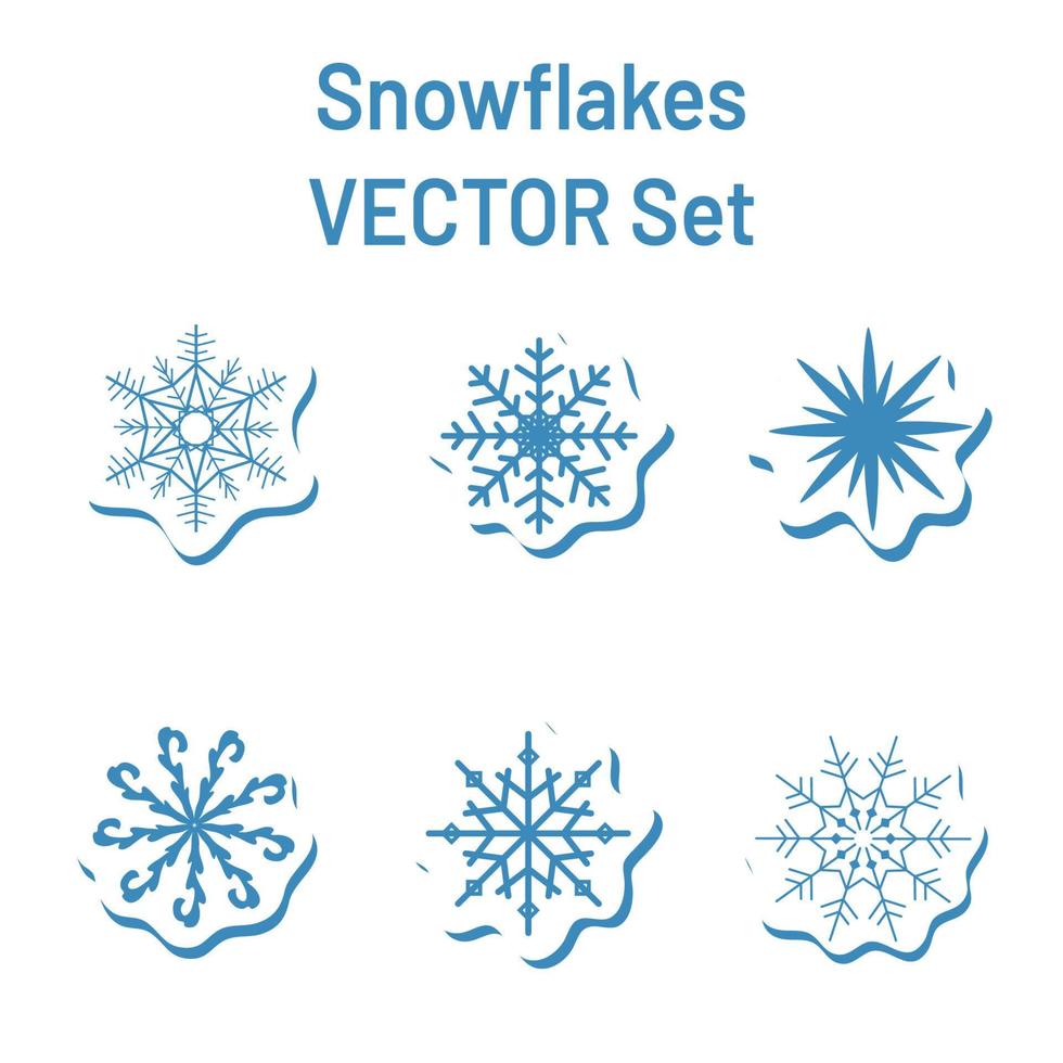 Vektorsatz blaue geometrische Schneeflockenaufkleber mit Schatten auf einem weißen Hintergrund vektor