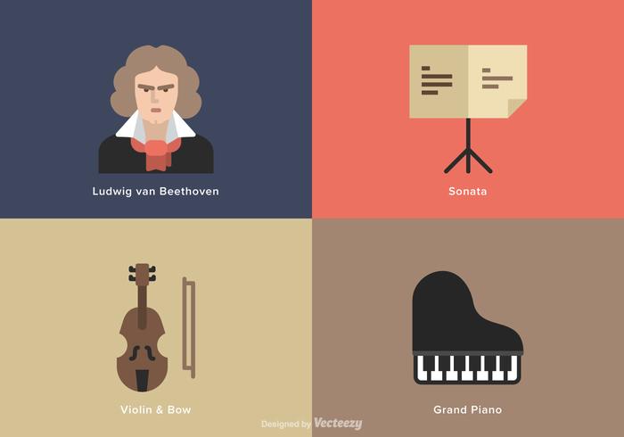 Beethoven Music Flat Vector Ikoner