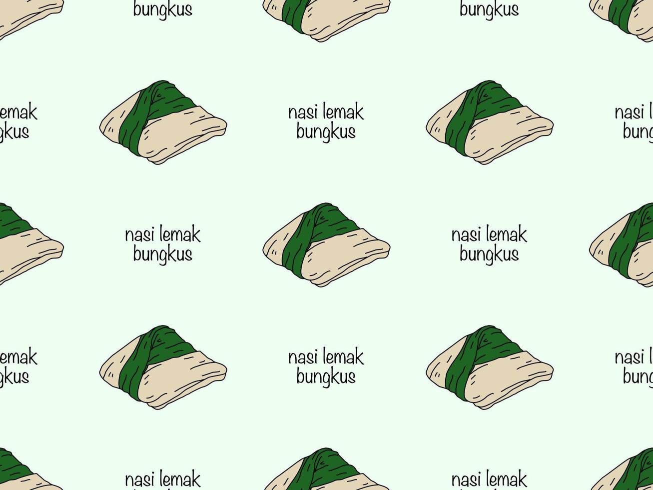 nasi lemak bungkus tecknad serie karaktär sömlös mönster på grön bakgrund vektor