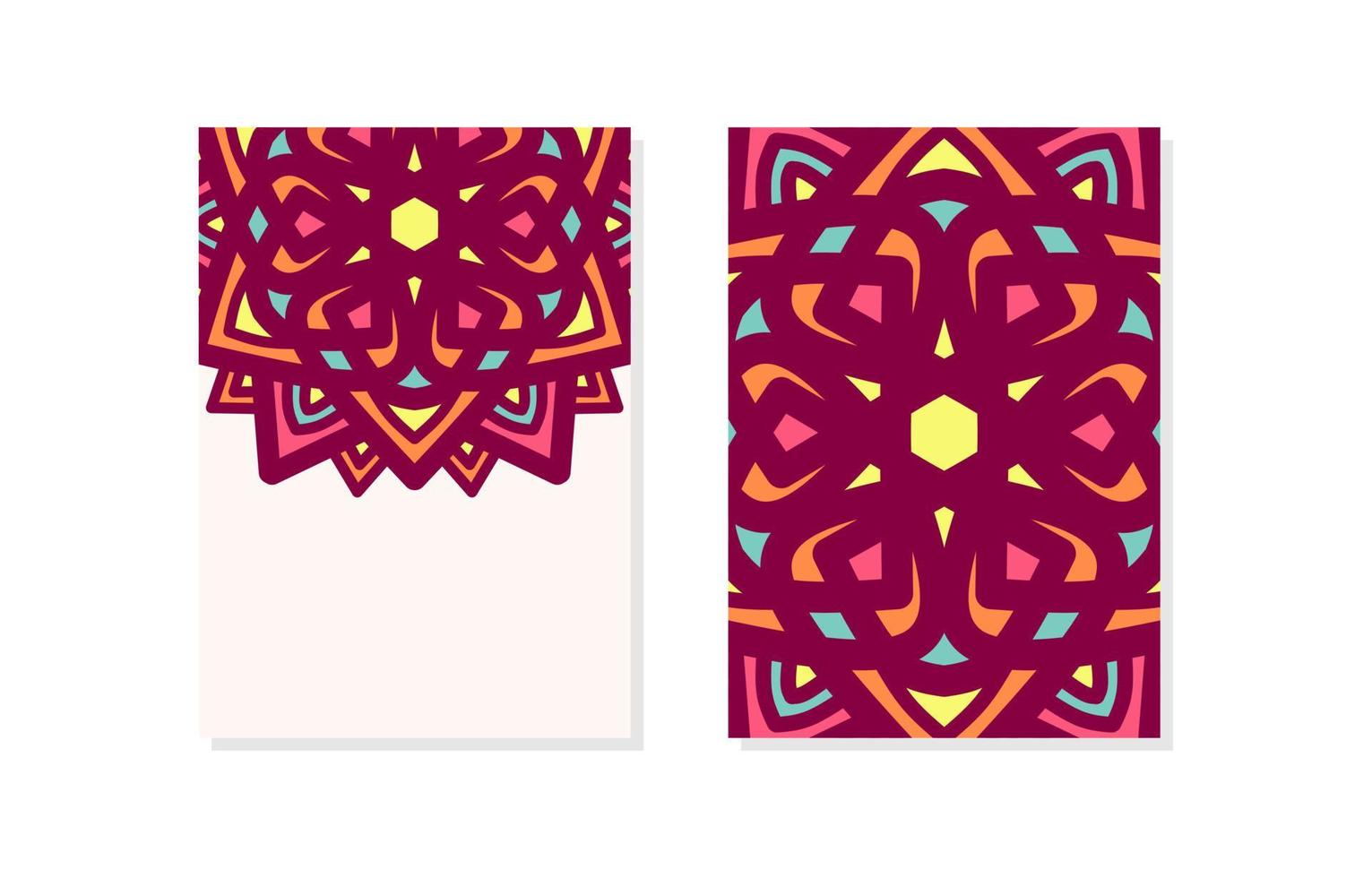blommig mönster mandala kort med tömma Plats vektor illustration. halv tömma mandalas Semester kort. orientalisk design layout. islam, arabiska, indian, ottoman motiv. främre sida och tillbaka sida.