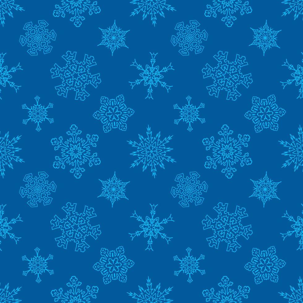 nahtloses weihnachtsblaues muster mit zufällig gezeichneten schneeflocken vektor
