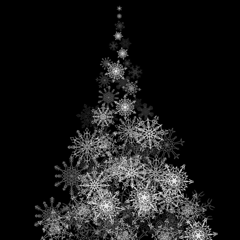 weihnachtsbaum mit schneeflocken strömen in der dunkelheit vektor