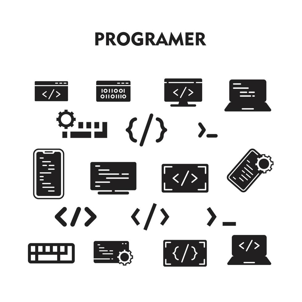 uppsättning av programmerare kodning ikon. programmerare ikon symbol silhuett vektor