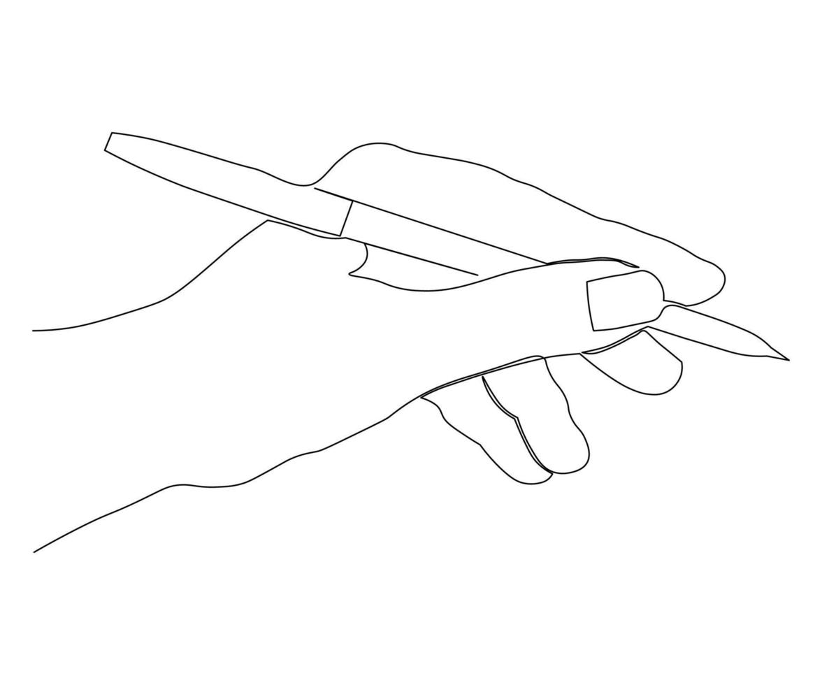 eine Hand mit einem Stift oder Bleistift im Stil einer Strichzeichnung vektor