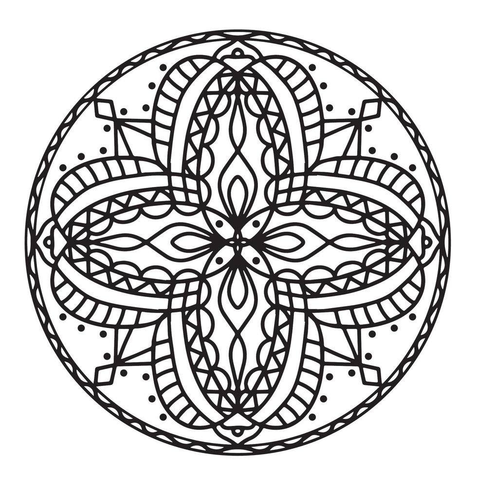 kreisförmiges Mandala-Schwarz-Weiß-Muster, verziert mit böhmischer cooler Mandala-Kunst, Henna-Blumen, Mehndi-Ritus und monochromer Symmetrie. Malbuch Seite Mandala, Anti-Stress-Therapie. vektor