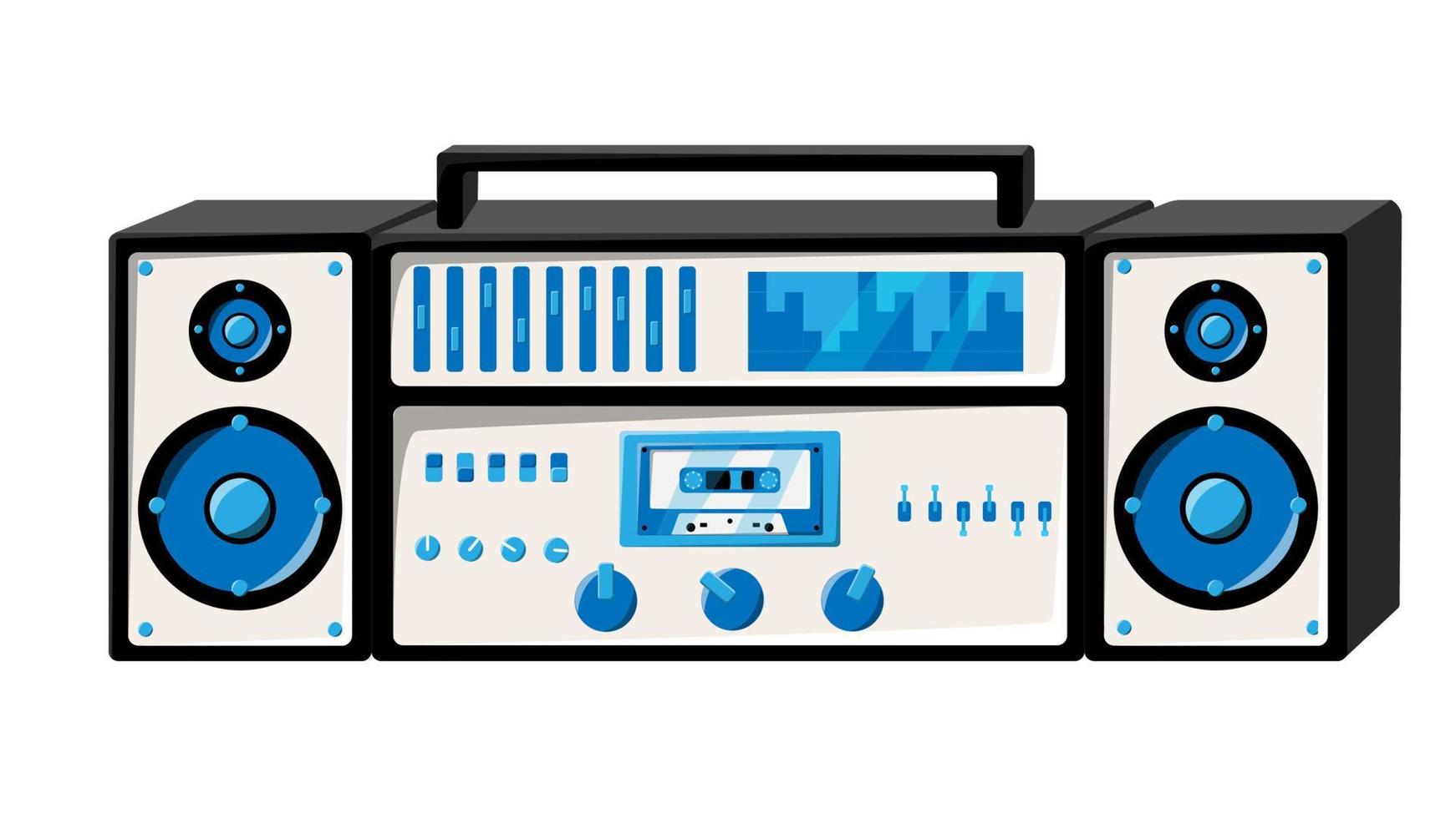 gammal isometri retro vit årgång musik kassett tejp inspelare med magnetisk tejp på rullar och högtalare från de 70-talet, 80-tal, 90-tal. skön ikon. vektor illustration