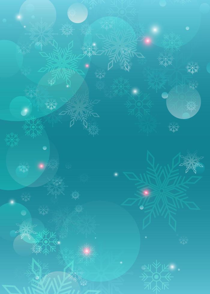 vertikaler schneebedeckter abstrakter hintergrund, schneeflocken, lichter, bokeh, hellblaue tapete vektor