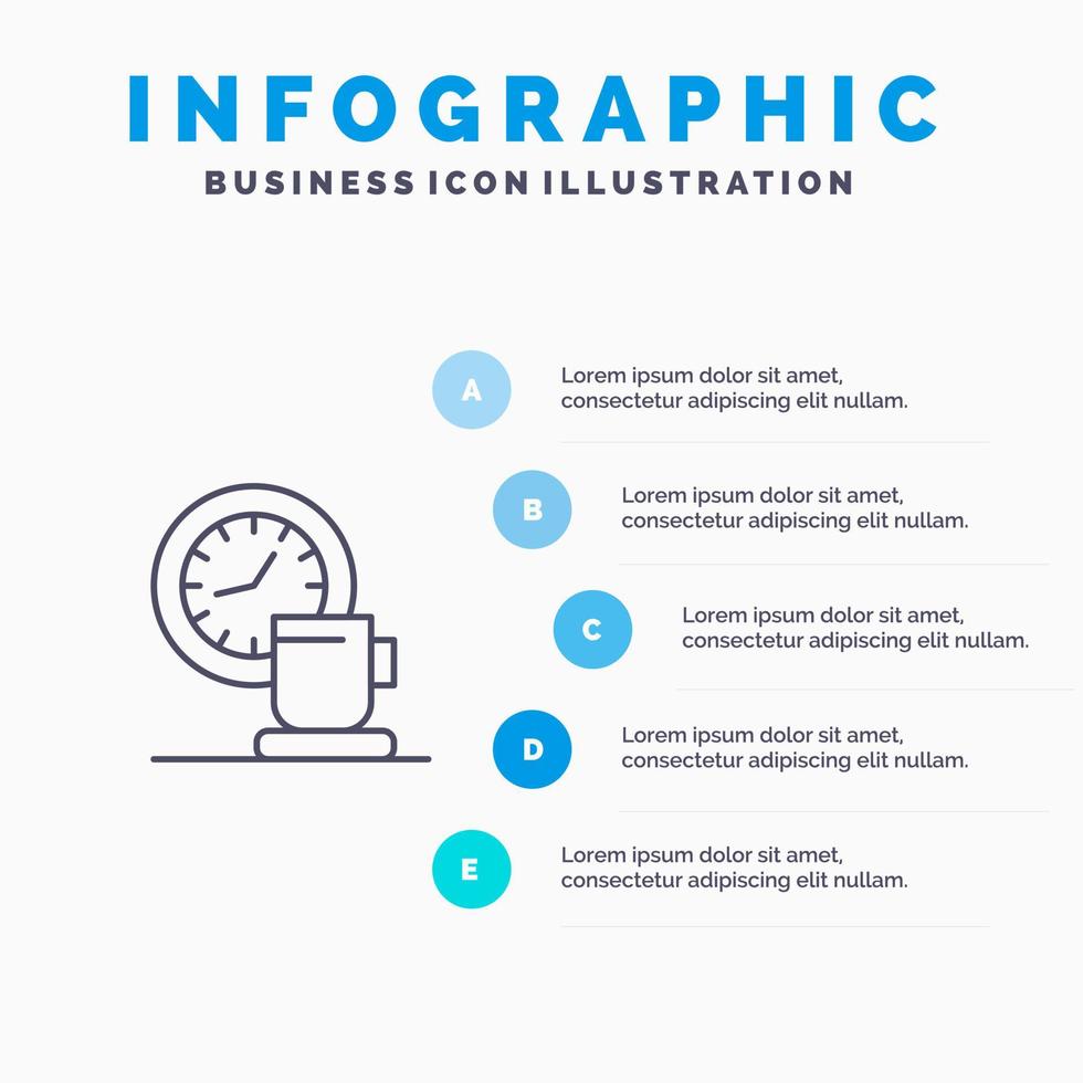 kaffe ha sönder kopp tid händelse linje ikon med 5 steg presentation infographics bakgrund vektor