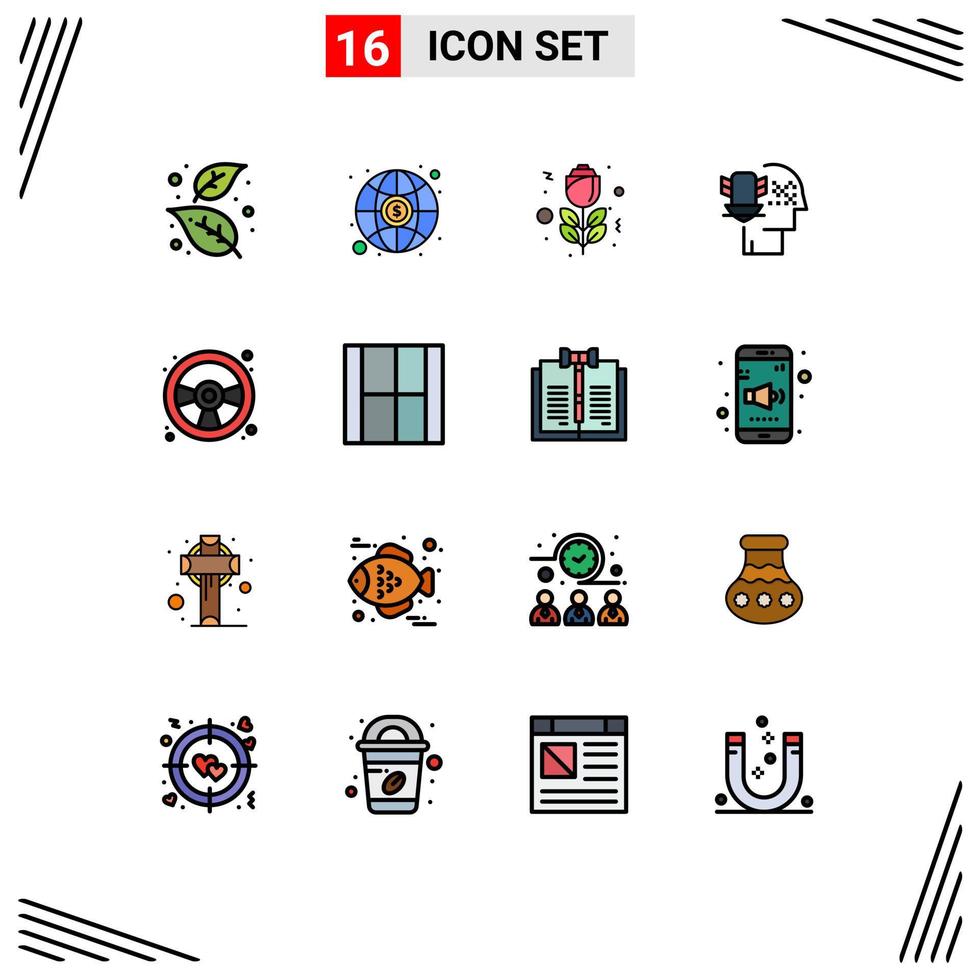 Stock-Vektor-Icon-Pack mit 16 Linienzeichen und Symbolen für Spiel-Rennwagen-Blumensicherheit persönliche editierbare kreative Vektordesign-Elemente vektor
