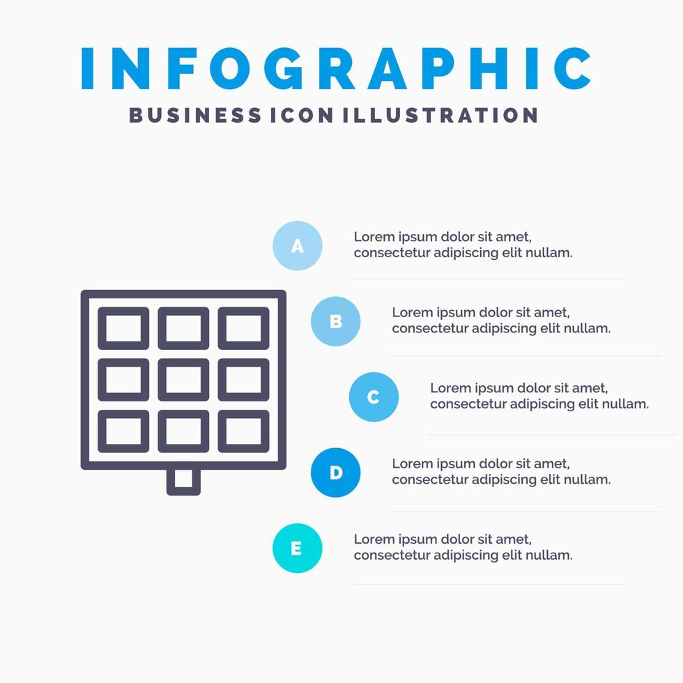 Panel Solarbau Liniensymbol mit 5 Schritten Präsentation Infografiken Hintergrund vektor