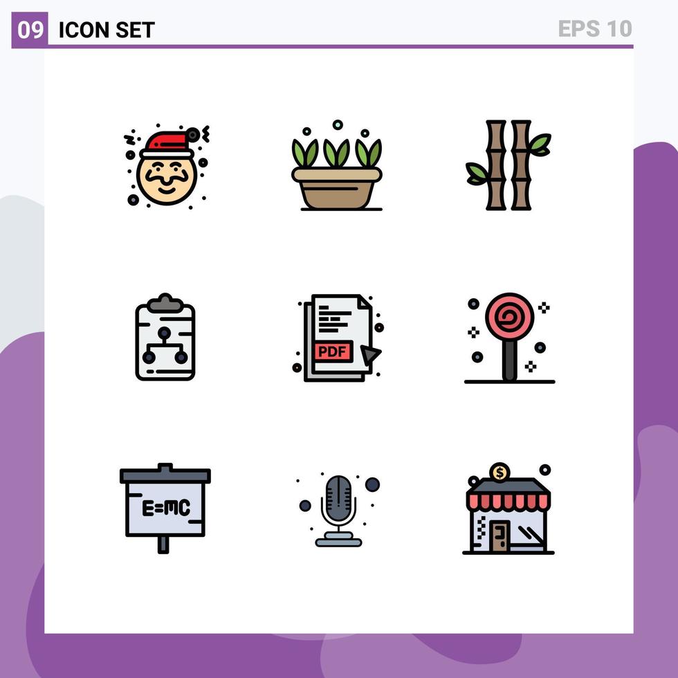 grupp av 9 fylld linje platt färger tecken och symboler för pdf dokumentera skog nätverk Urklipp redigerbar vektor design element