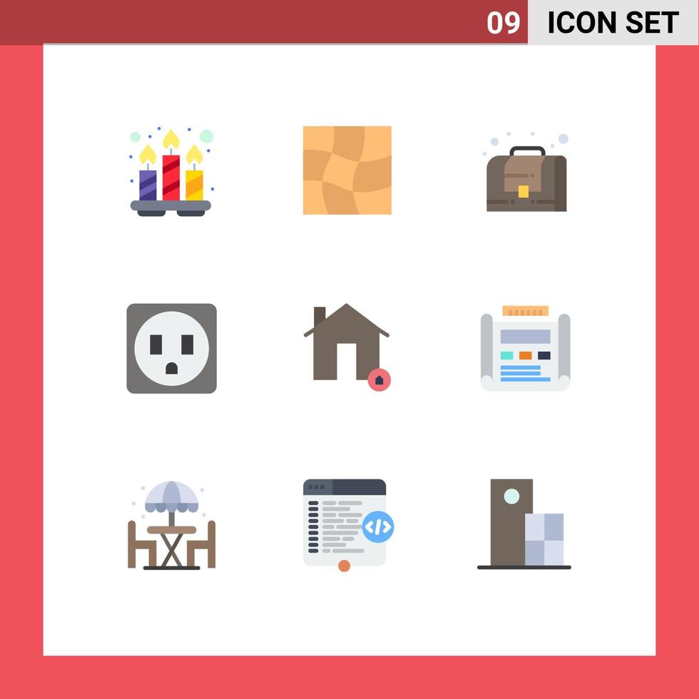 Gruppe von 9 flachen Farbzeichen und Symbolen für Blaupause schützen Verwaltungsgebäude bearbeitbare Vektordesign-Elemente vektor