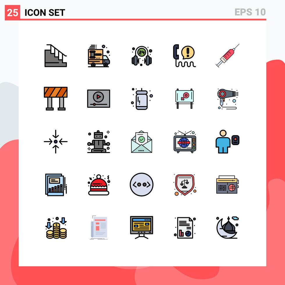 modern uppsättning av 25 fylld linje platt färger och symboler sådan som kommunikation ring upp Kontakt -handlare ring upp service redigerbar vektor design element