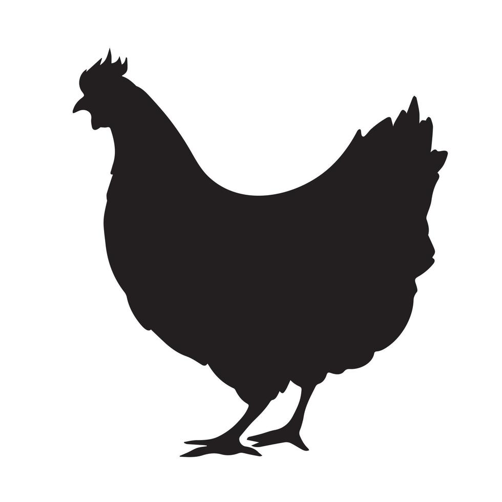 Huhn aus Seitenansicht Vektor Icon Silhouette. Bauernhofvogeltier mit schwarzem einfachem flachem Stil lokalisiert auf einfachem weißem Hintergrund. Naturhahn Ayam Jago.