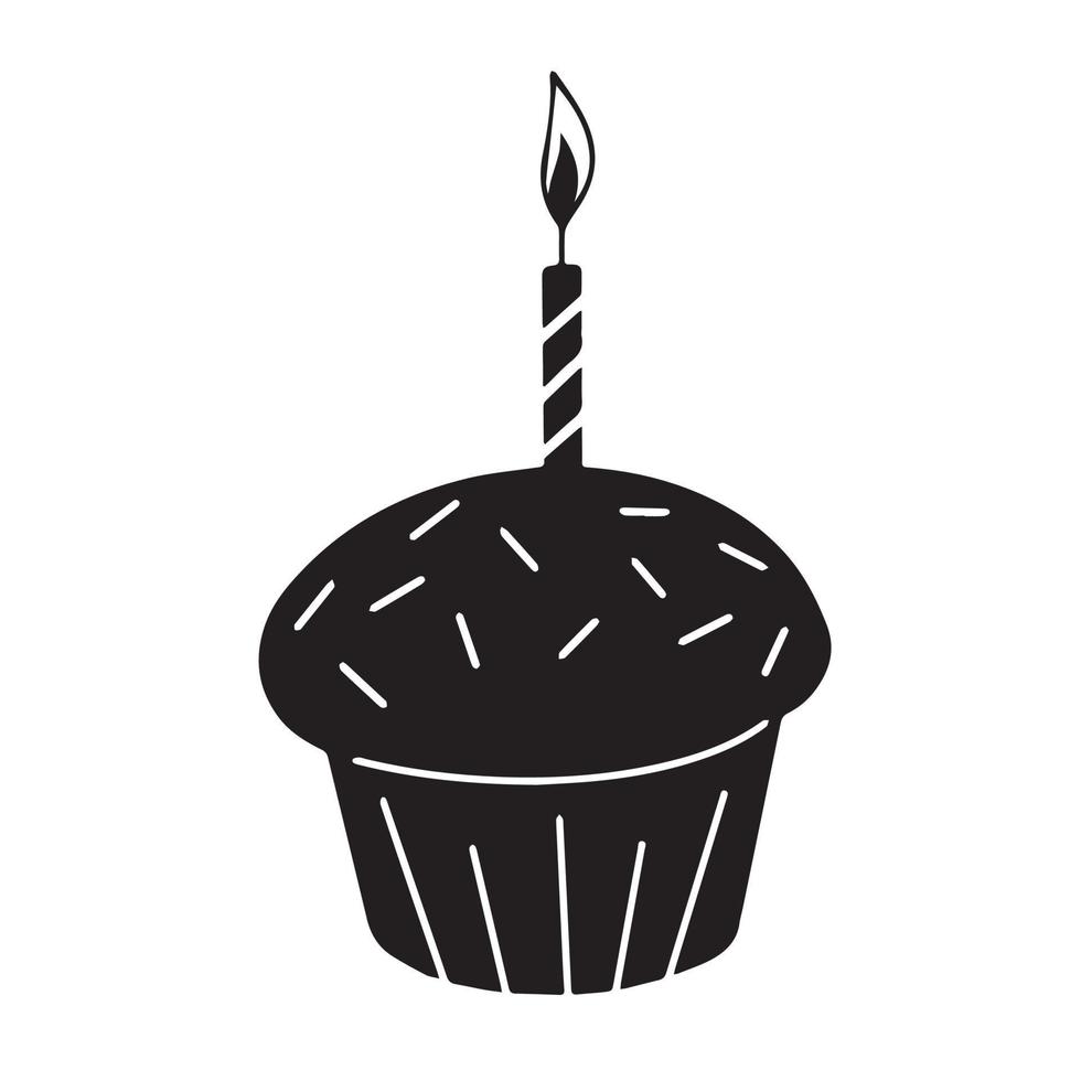 Geburtstag Cupcake Vektor Icon Illustration isoliert auf weißem Hintergrund. Silhouette Lebensmittelobjekt mit einfacher flacher Zeichnung.