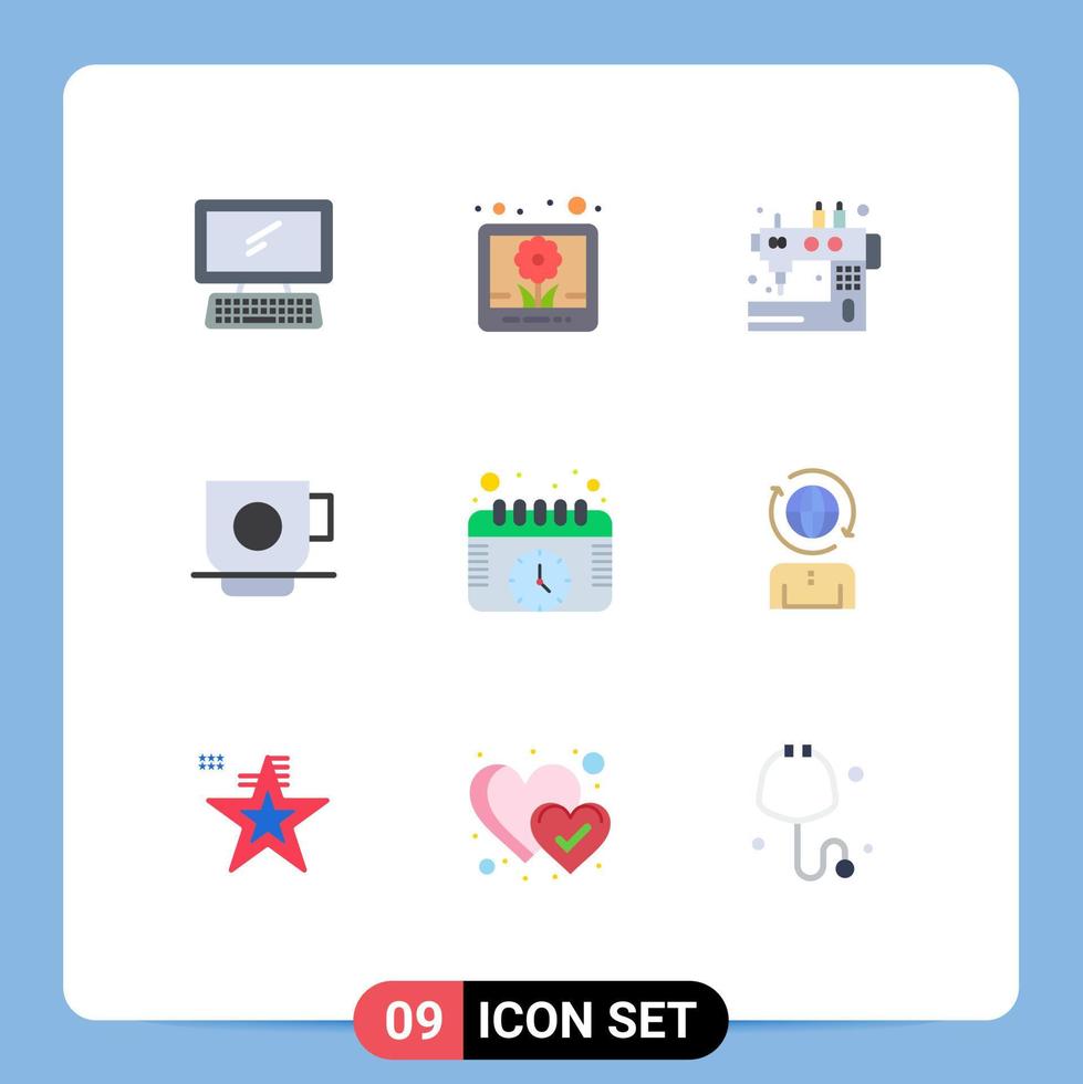 Satz von 9 modernen ui-Symbolen Symbole Zeichen für Kalender Tasse Handwerk Kaffee Schneiderei editierbare Vektordesign-Elemente vektor